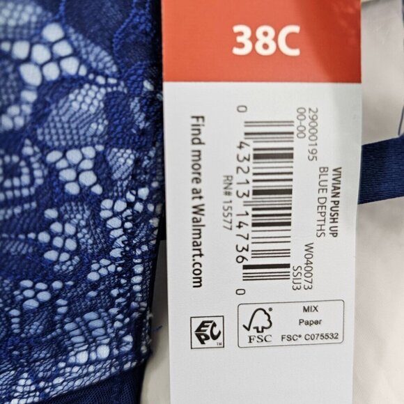 Adore Me Woman’s Blue Vivian Lace Mesh Push Up Underwire Bra – Size 38C NWT - Picture 15 of 15